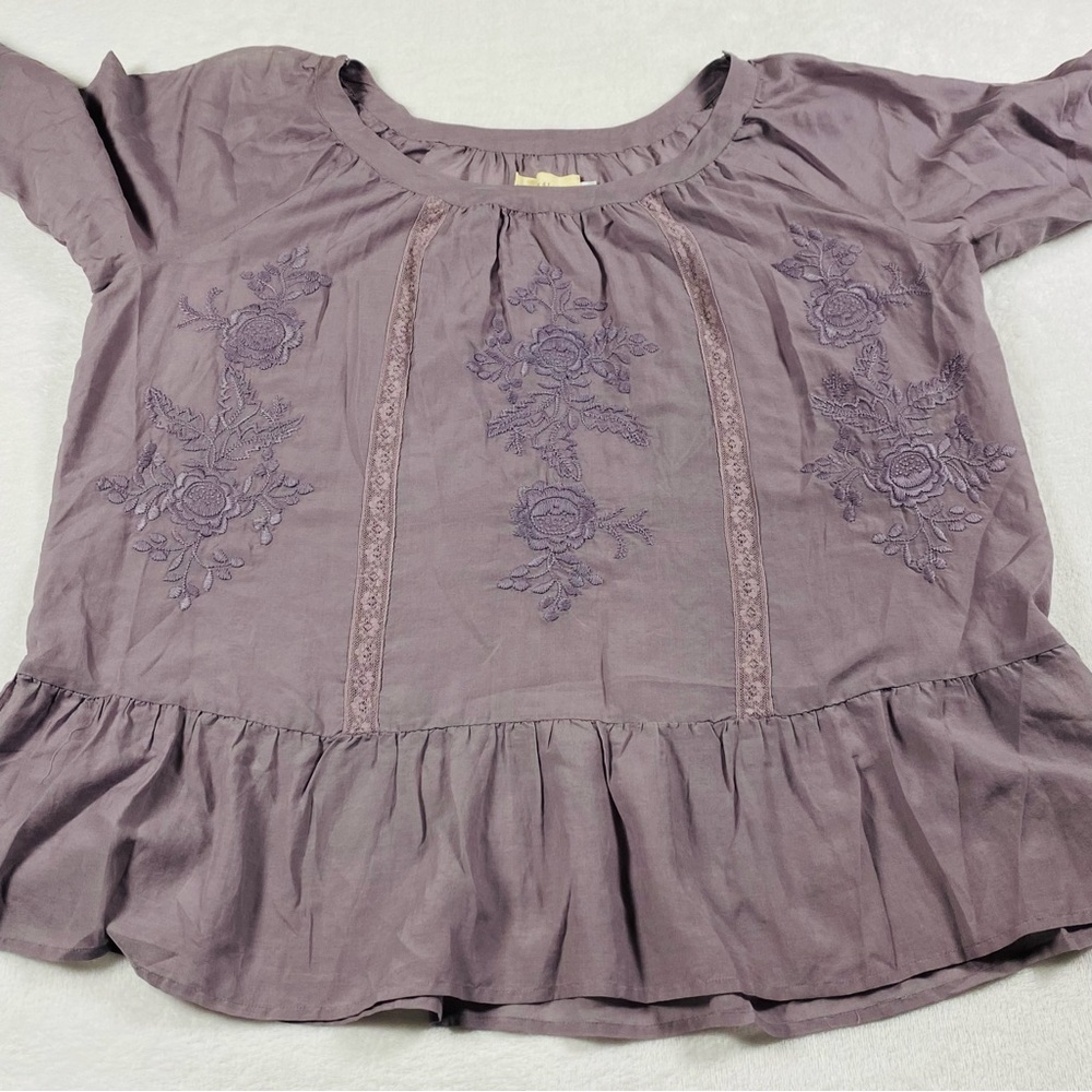 4 Love and Liberty Sheer Purple Tunic Embroidered Floral Johnny Was